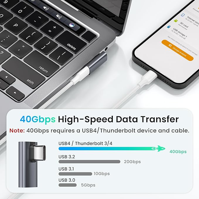 RUXELY USB C 90 Degree Adapter 3Pack,PD 100W 40Gbps Right Angle Extender,Type C Male to Female Connector,Thunderbolt 4 3 Extension Converter for iPhone 17e,MacBook Pro,Steam Deck,Switch,Laptop