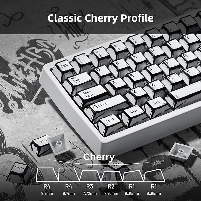 XVX White PBT Keycaps, Cherry Profile Keycap Set, Dye Sublimation Graffiti Keyboard Keycaps Suitable for 60% 65% 75% 80% 100% MX Switches Mechanical Keyboard