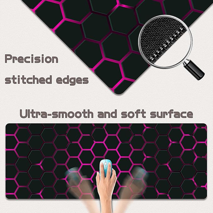 Gaming Mouse Pad - (31.5"×11.8") Honeycomb Large Mouse Pads for Desk - Desk Mat for Keyboard and Mouse with Non-Slip Base, Desks Pad Matfor Game/Office & Home