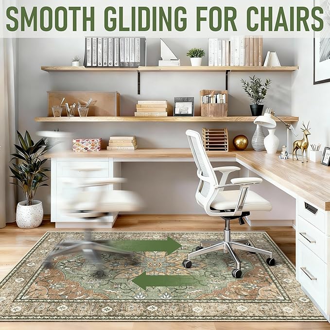 36"x48" Office Chair Mat for Hardwood, Under Desk Chair Mat for Home Office, Anti-Slip Office Rugs for Rolling Chairs, Floor Protector Washable Rugs Olive Green