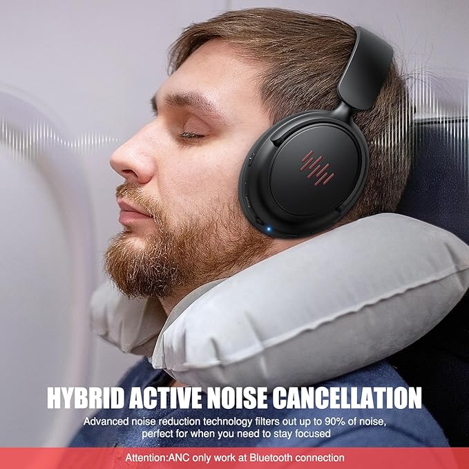 ANC Wireless Headphones with Case, Active Noise Canceling Over Ear Bluetooth Headset with Mic, Deep Bass Lightweight Cordless Headphone for iPhone 17 Air 16 Pro Max S26 S25 Travel Home Office TV