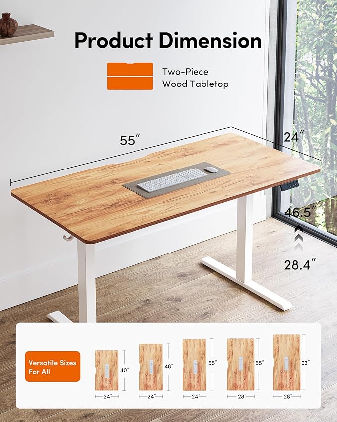 FEZIBO Electric Standing Desk Adjustable Height, 55 x 24 Inch Sit and Stand Desk, Home Office Desk, Ergonomic Workstation Computer Desk, Rustic Brown