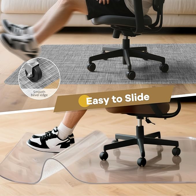 BesWin Large Office Chair Mat for Hardwood Floor, 48" x 60" Desk Floor Mat for Rolling Chair and Computer Desk, Heavy Duty PVC Floor Protector Rug for Home Office, Grey