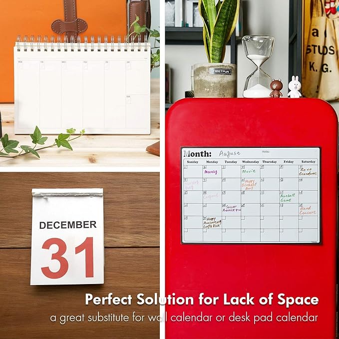 Volcanics Fridge Calendar Magnetic Dry Erase Whiteboard for Refrigerator Planners 11.5 Inches X 14.7 Inches (Pack of 2)