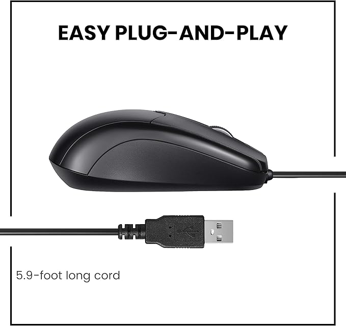 Perixx PERIMICE-209 3 Button USB Wired Mouse - Optical - 1000 DPI - 5.9 Ft Cable - Black