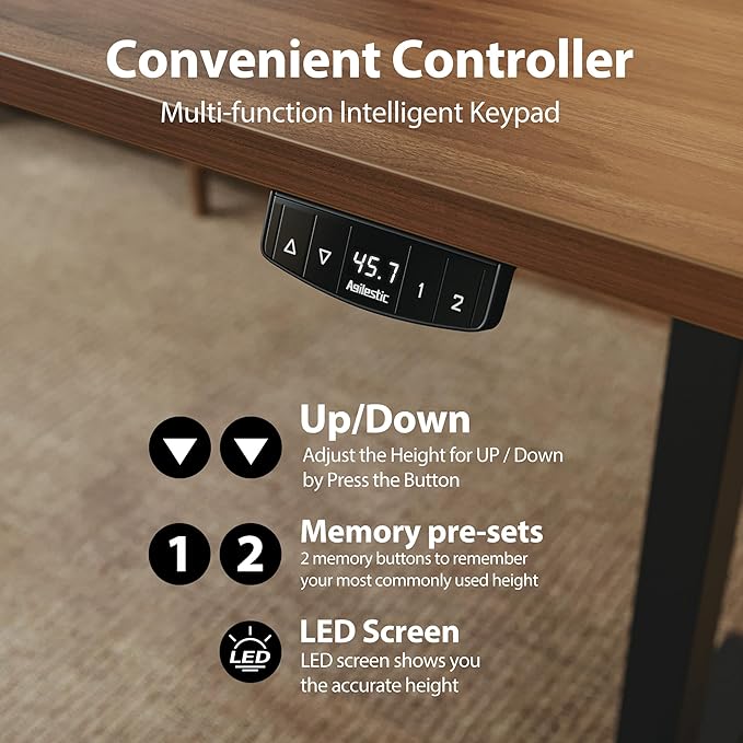 Agilestic Electric Standing Desk, 63 x 24 Inches Height Adjustable Desk, Sit Stand up Desk for Work Office Home, Splice Board, Dark Walnut