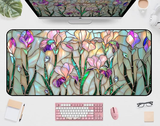 Colorful Flower Desk Mat Mouse Pad XXL, Plant Extended Large Game Desk Mouse Pads, Desktop Mat Computer Laptop Keyboard Mat, Women's Desk Protector Mat,Desk Matte Office 31.5"X15.7"