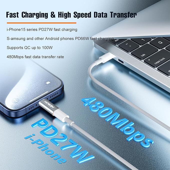Light-ning to USB C Adapter 4 Pack,HOWJIM PD/QC Fast Charging 480Mbps Data Transfer,Type C Charger Converter Cable for Phone 17/16/15 Series,Pad Pro,G-alaxy,X-peria,P-ixel,Not for Headphones/OTG Gray