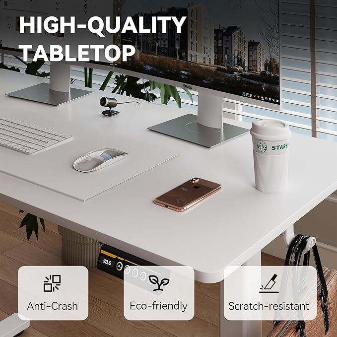 Electric Standing Desk,40x24 Inches Adjustable Height Stand up Desk, Sit Stand Home Office Desk with Splice Board, 3 Preset Heights,Equipped with Hooks,Ergonomic Computer Desk Workstation，White