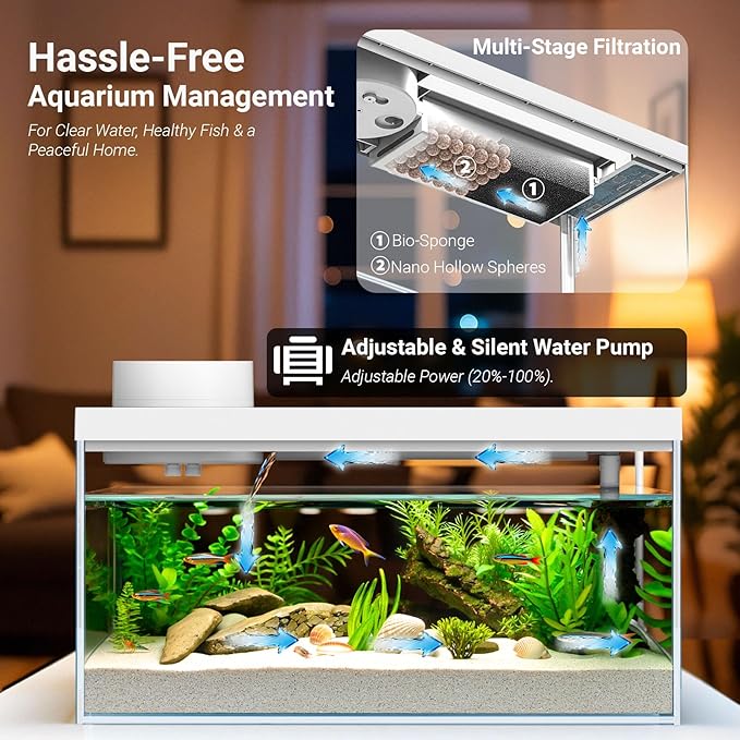 1.3 Gal Glass Desktop Fish Tank Kit with Bluetooth App Control - Automatic Feeder, RGB Lighting, Temperature Monitor & Self-Cleaning Filtration - Small Aquarium for Betta, Guppy, Shrimp