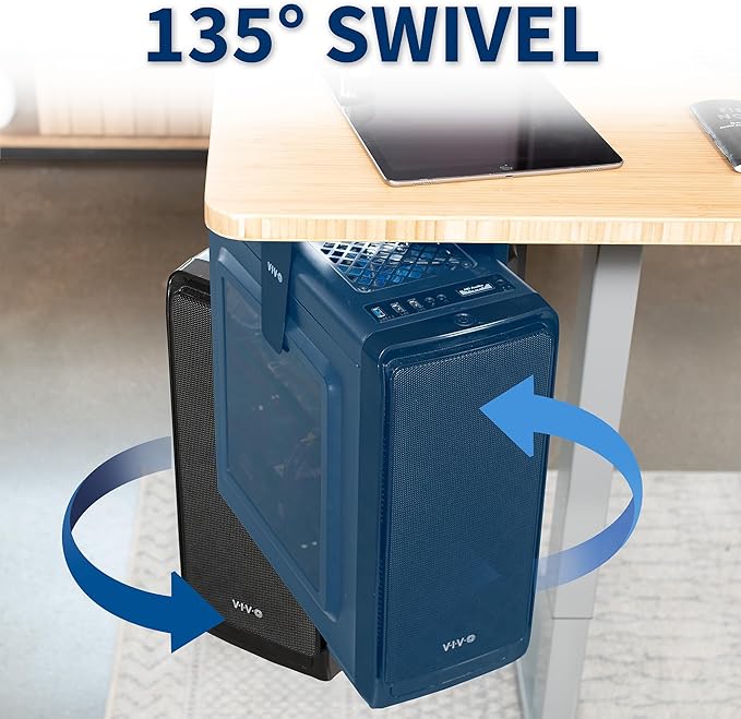 VIVO Under Desk and Wall 8.3 to 13 inch Wide Office and Gaming PC Mount, Large Computer Case CPU Machine Holder with Swivel and Locking, Holds 44 lbs, Black, MOUNT-PC01L