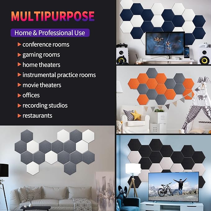 Mollywell Hexagon Acoustic Panels 14x12 - Reduce Echo & Reverb, Noise Blocking Wall Tiles for Home Theater & Study, Deep Camel Sound Absorbing Panels