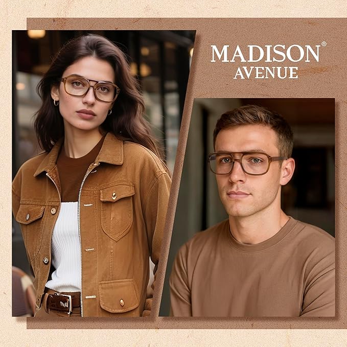 Madison Avenue Retro Aviator Blue Light Blocking Glasses for Women Men with Case, Trendy Rectangle Computer Eyeglasses
