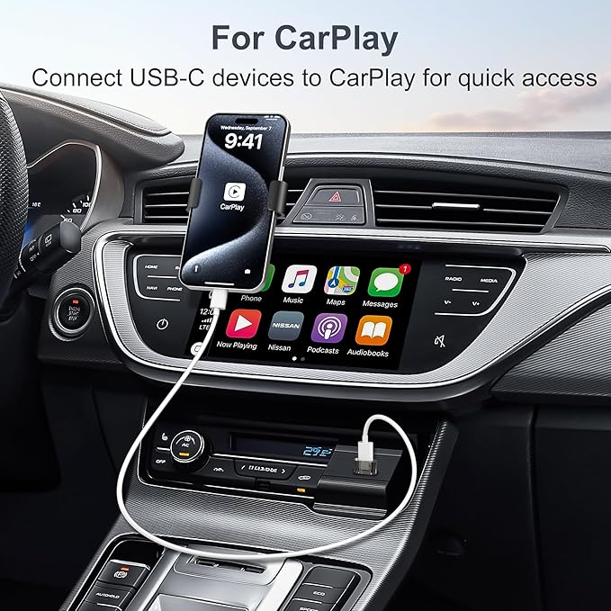 Basesailor USB to USB C Car Adapter 4Pack,Type C CarPlay Charger,USBC Female to USBA Male Converter for Apple iPhone 17 17e Air 16 15 Pro Max,Samsung S26 S25 A55,Not for iPad/Magsafe/HomePod
