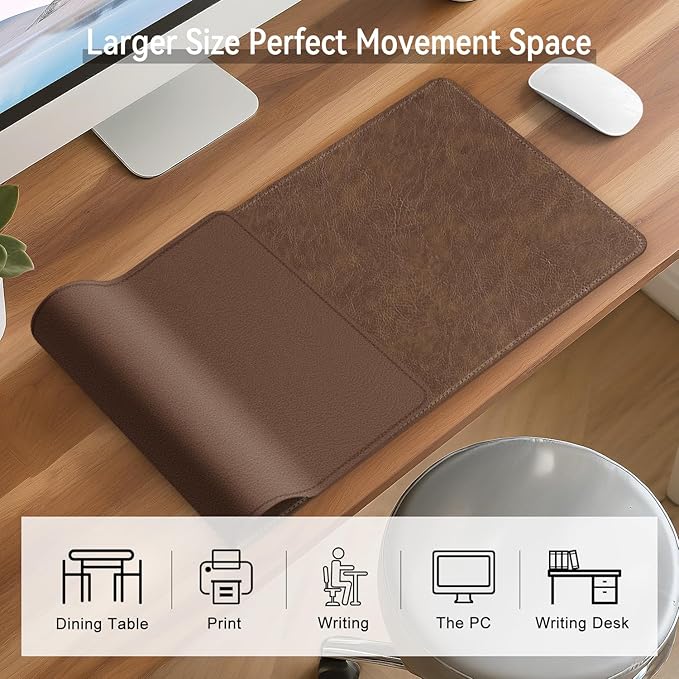 Imitation Crazy Horse Leather Desk Mat - Waterproof Desk Pad - Ideal for Large Mouse Pad and Desk Mats on Top of Desks (Brown+Brown, 33"*13")