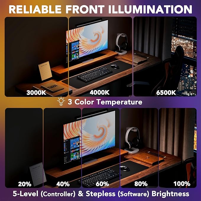 Smart Monitor Light Bar with RGB Backlight, Software-Controlled Screen & Music Sync, LED Monitor Lights for Gaming & Work with 16 Million Colors and 18 Modes – 16"