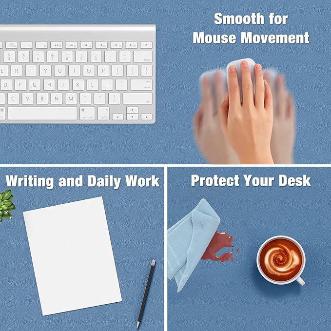 Hsurbtra Desk Pad, 23.6" x 13.8" PU Leather Desk Mat, M Extended Mouse Pad, Waterproof Desktop Blotter Protector, Non-Slip Ultra Thin Small Laptop Keyboard Writing Mat for Office Home, Dark Blue
