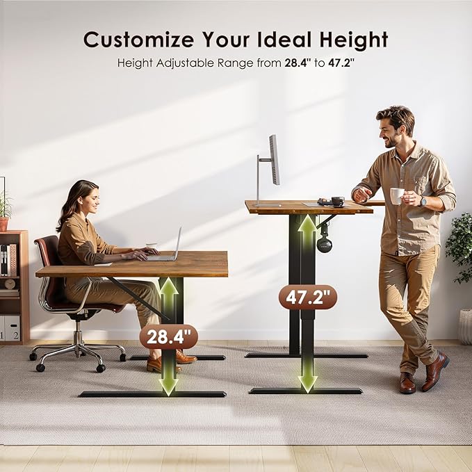 OffiGo Electric L Shaped Standing Desk, 55 Inches Height Adjustable Table, Reversiable Corner Stand Up Desk, Lifting Computer Table for Home Office, Computer Workstation, Rustic Brown