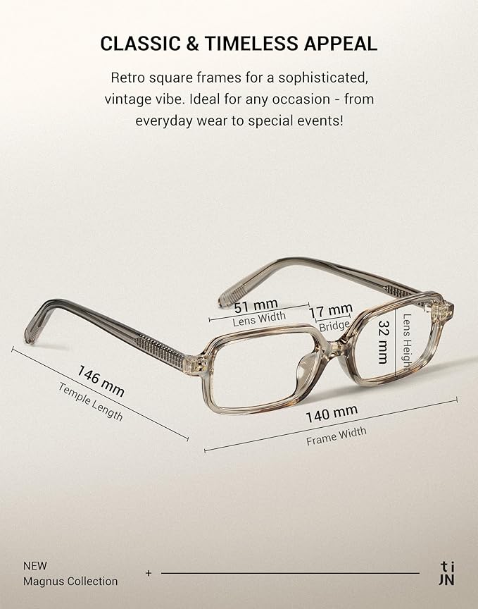 TIJN Magnus Square Blue Light Blocking Glasses for Women Men,Rectangular Computer Glasses for Gaming Work Screen Use,TR90
