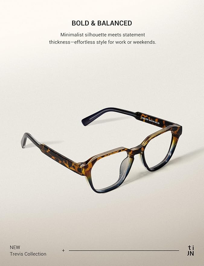 TIJN Blue Light Blocking Glasses, Anti Eyestrain UV Protection, TR90 Square Frame Glasses Chic Preppy Look for Women and Men