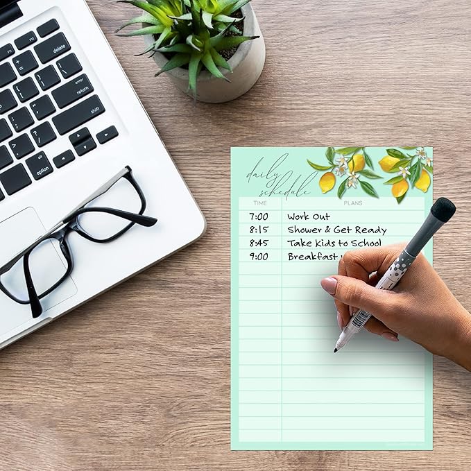 Dry Erase Daily Schedule Planner Sticker Decal by Glassboard Studio | Removable & Reusable | Magnetic Fine-Tip Marker Included (6 x 9 inches, Vintage Lemon)