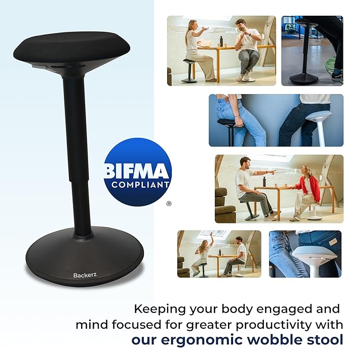 Standing Desk Stool Chair, Height Adjustable Stool 21-31 inch for Office and Classroom, Swivel Stool, Anti-Slip Bottom Ergonomic Wobble Stool with Rocking Motion, Black