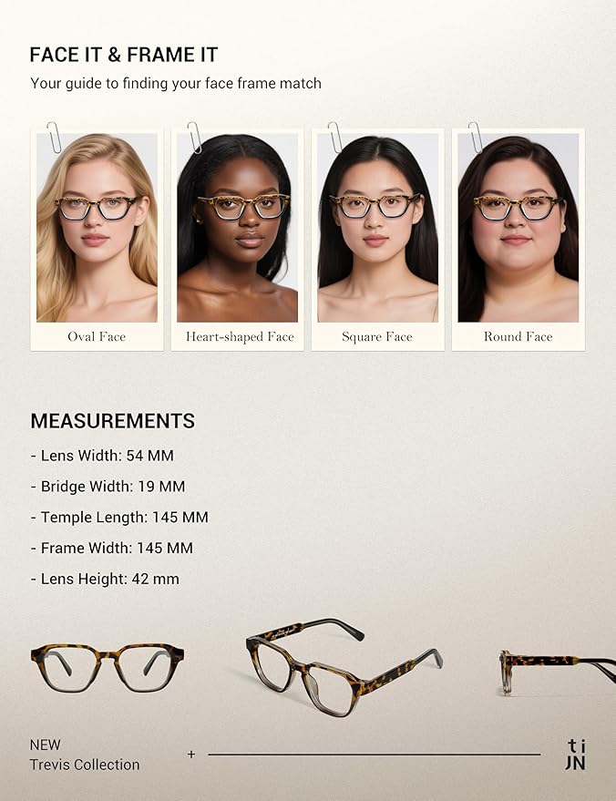 TIJN Blue Light Blocking Glasses, Anti Eyestrain UV Protection, TR90 Square Frame Glasses Chic Preppy Look for Women and Men