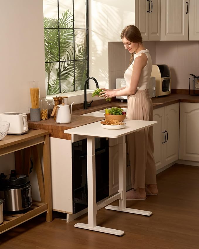 SANODESK Mobile Workstation Standing Desk with Gas-Spring Lift, Rolling Desk 32x20''Adjustable Height, One-Piece Desktop Workstation，Walking Pad & Treadmill Compatible, Portable Home Office