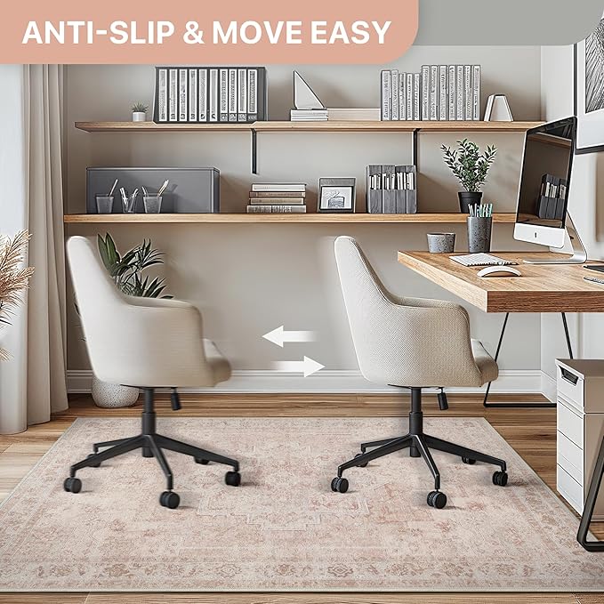 48"x60" Office Chair Mat for Hardwood Tile Floor, Under Desk Carpet Protector for Rolling Computer Chair Mat, Machine Washable Area Rug, Anti-Slip 1/5" Thick Low Pile Thin Vinyl Floor Mat, Light Pink