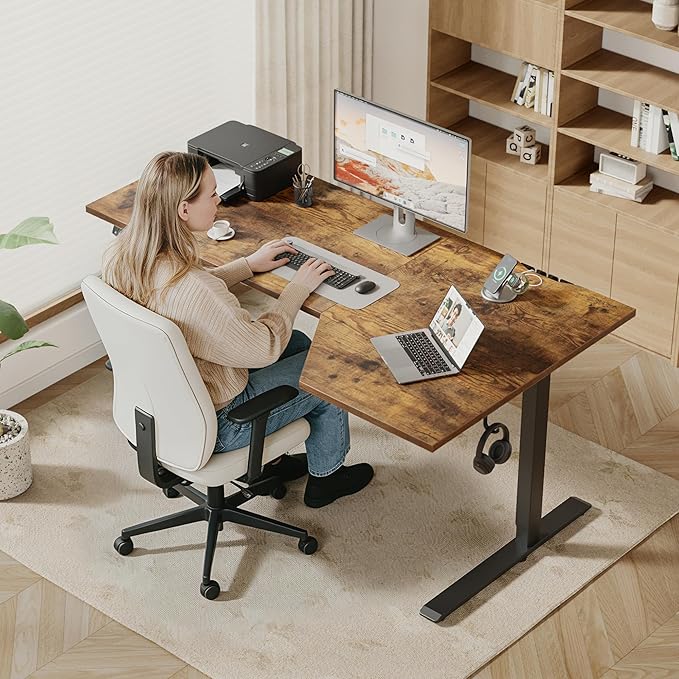 Klicelor 55 Inch L Shaped Standing Desk, Adjustable Height Corner Desk for Home Office Workstation, Sit Stand Desk with Two-Piece Desktop, Rustic Brown
