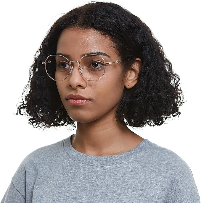 GUDVUE Blue Light Glasses, Computer/Gaming/TV/Phones Glasses for Women/men, Anti Glare/UV400/Eye Strain, Polygon Rose Gold