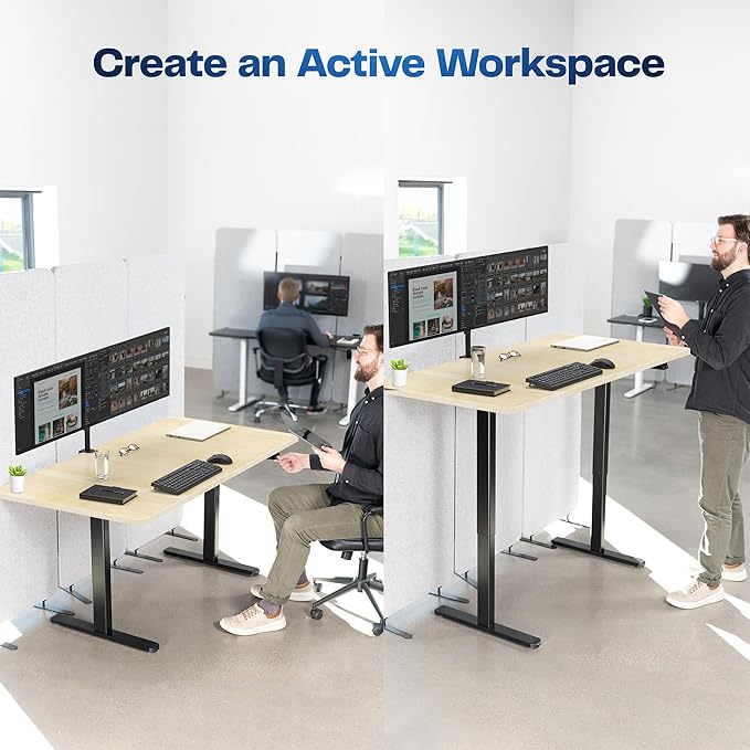 VIVO Electric 60 x 30 inch Stand Up Desk, Height Adjustable, Light Wood Top Black Frame, Home and Office Furniture Sets, DESK-KIT-0B6C