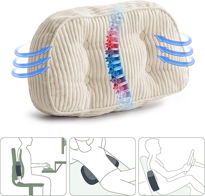 HIGOGOGO Lumbar Support Pillow for Recliner Chair/Accent Chair/Couch/Office Chair, Tufted Corduroy Back Support Cushion for Elderly, Recliner Cushions for Back Rest, Pain Relief, Reading, Beige