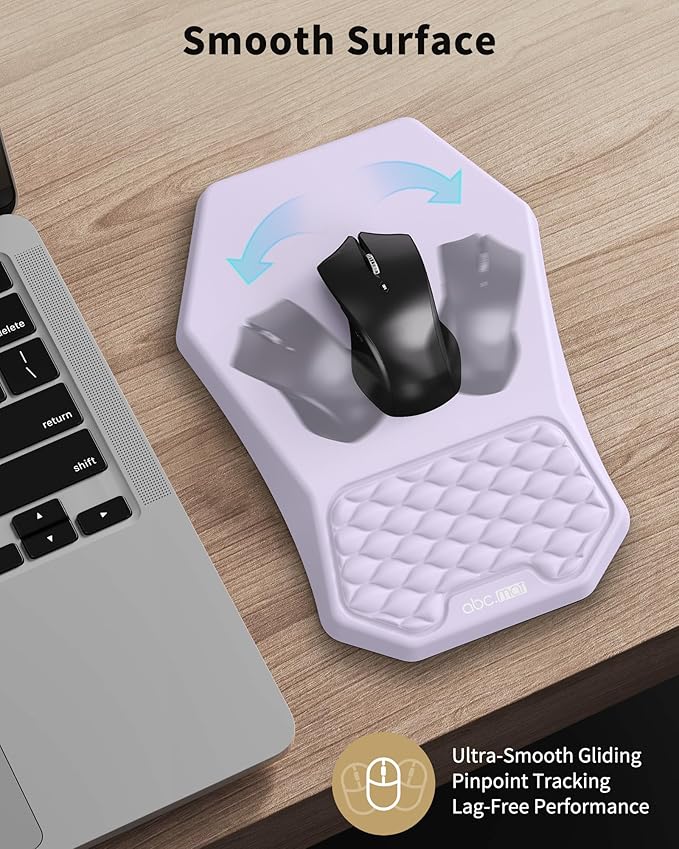 Ergonomic Mouse Pad Wrist Rest Support, Massage Design Surface for Carpal Tunnel Pain Relief, Memory Foam, Non-Slip PU Base for Computer Desk, Purple