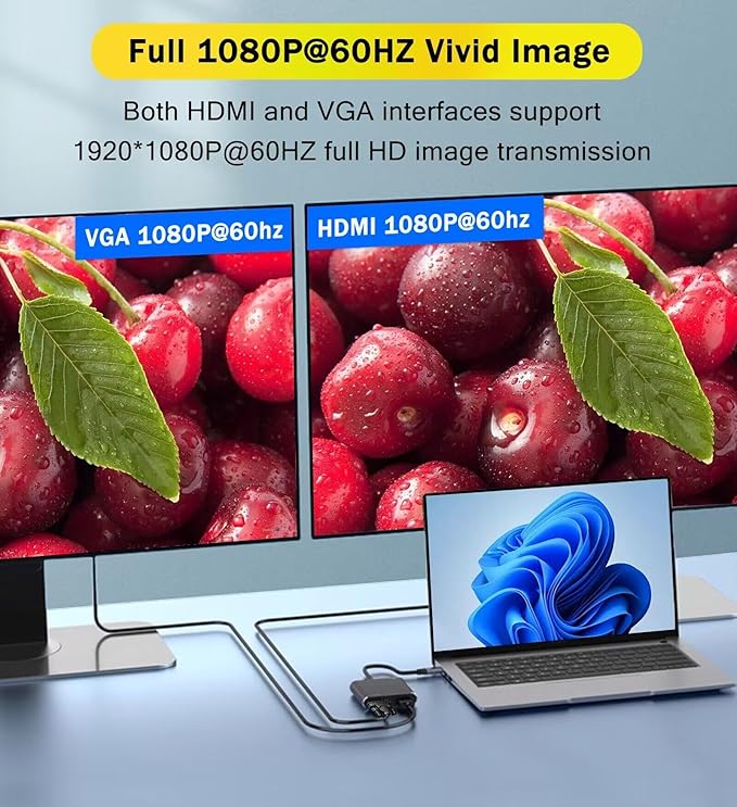 USB 3.0 to HDMI VGA Adapter, USB to VGA HDMI Adapter for 2 Monitors, 1920 * 1080P@60HZ Full HD Display Video Converter Comaptible with Windows 7/8/8.1/10 and Mac OS Systems