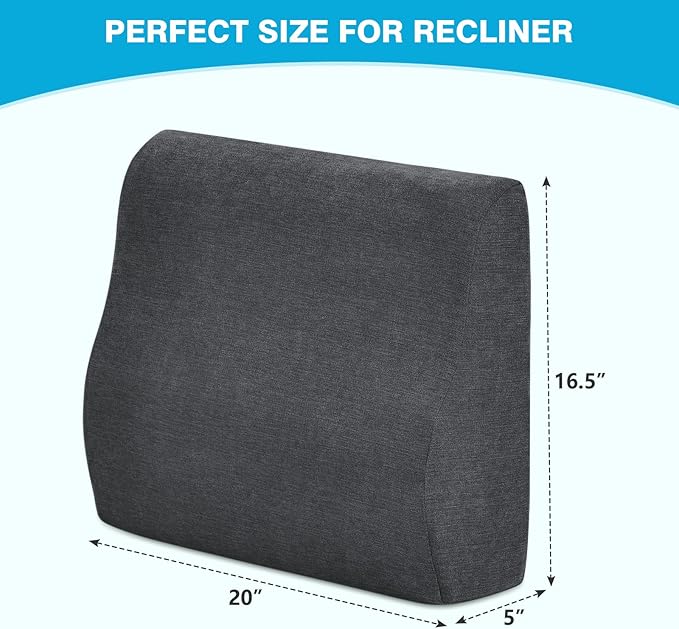TANYOO Back Support Pillow for Recliner Dual Layer Lumbar Support Pillow with Gel Memory Foam Ergonomic Orthopedic Lumbar Cushions for Elderly Lower Back Pain Relief Washable Cover Dark Grey