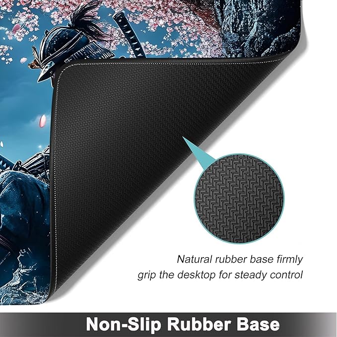 Large Mouse pad and Keyboard Support Set, Ergonomic Memory Foam Keyboard Wrist Rest, Extended Gaming Mouse Pad with Stitched Edges, Samurai and Moon XXL Desk Mat (31.5 X 11.8 in)
