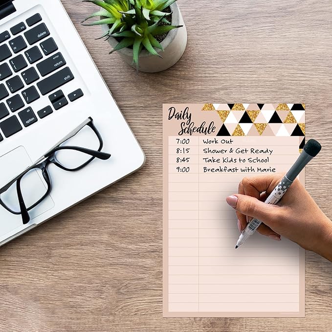 Dry Erase Daily Schedule Planner Sticker Decal by Glassboard Studio | Removable & Reusable | Magnetic Fine-Tip Marker Included (6 x 9 inches, Rose & Gold)