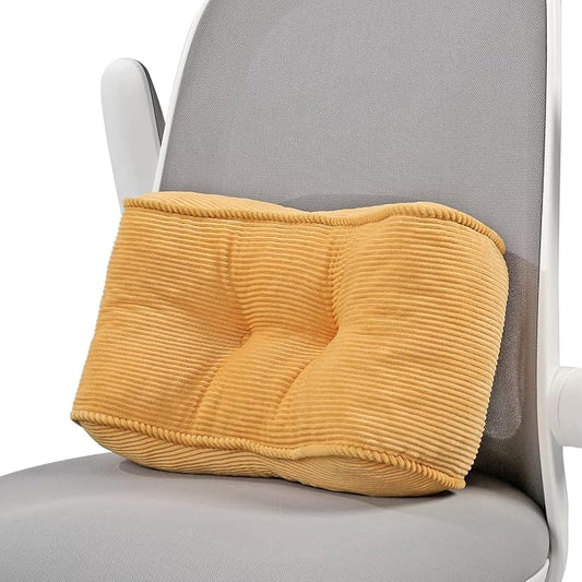 Lumbar Support Pillow for Study Desk Chair, Bite-Size Natural Latex Foam Back Support Pillow for Lower Back Pain Relief, Soft & Support Corduroy Office Chair Cushion, S, Yellow