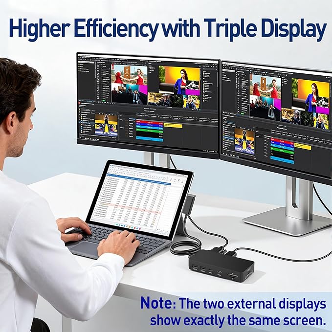 Surface Docking Station, 11-in-1 Triple Display (Surface +4K HDMI +VGA) Surface Dock, Surface Docking Station for Surface Pro 11/10/9/8/X/7/6/5/4/3, Surface Laptop, Surface Book Go