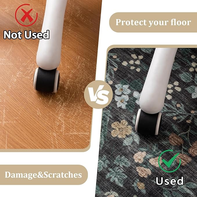 chakme Office Chair Mat for Hardwood Floor, 48"x36" Easy Glide Computer Desk Mat Protector for Rolling Chair Under Desk Rug Nonslip Backing, Machine Wash, (Floral)