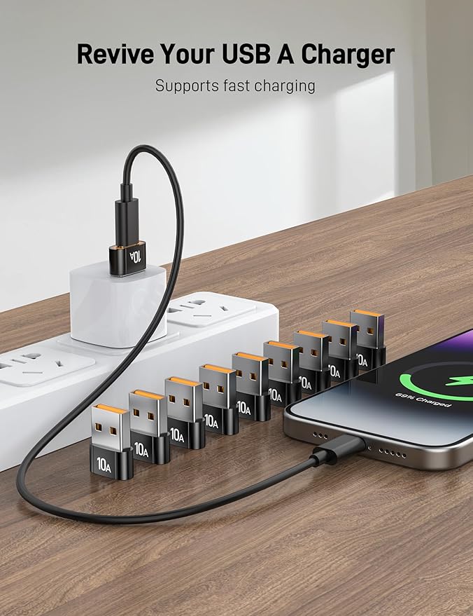 USB to USB C Adapter(5 Pack), USBC Female to USB A Male Adaptor, Type C Converter Charger for 17 Pro Max16 15, Apple Watch S11 S10 SE, AirPods 3, iPad mini Air, Samsung Galaxy S25.