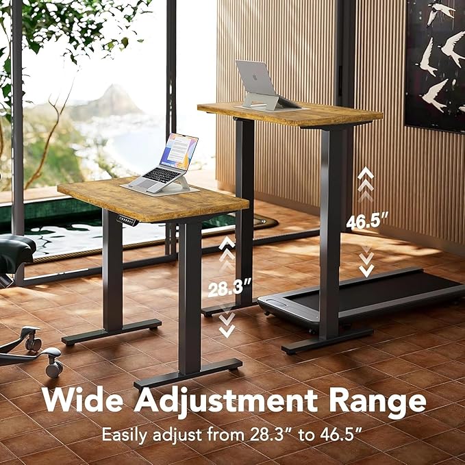 HUANUO 32" Small Electric Standing Desk Adjustable Height, 4 Memory Height Settings, Sit Stand Up Desk for Home Office & Computer Workstation, Vintage Brown