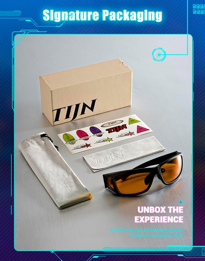 TIJN Sonia Red Sleep Glasses Orange Lens for Blue & Green Light Blocking,Dual AR Coating,Wraparound Frame for Gaming Screen