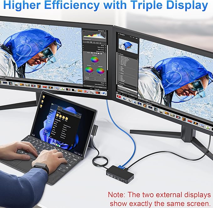 Surface Docking Station, 11-in-1 Dual Monitor 4K@60Hz HDMI +VGA Surface Dock, for Surface Pro 11/10/9/8/X/7/6/5/4, Surface Laptop, Book, Go | 72W Charging, Ethernet, 5Gbps USB