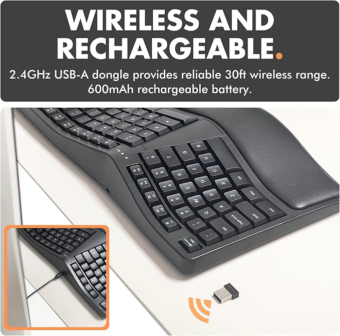 X9 Wireless Ergonomic Keyboard with Cushioned Wrist Support - Type Comfortably Longer - Wireless Split Keyboard for Laptop, PC & Chrome Computer with 110 Ergo Keys & 5ft Cable