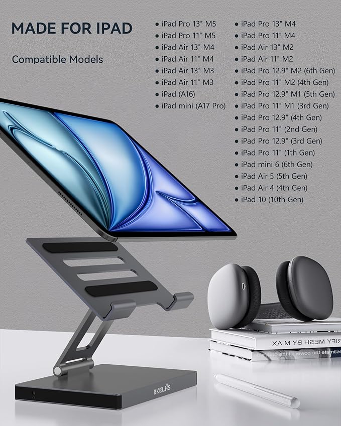 iPad Pro USB C Hub Stand, 9 in 1 Adapter for iPad Air M5 M3 M4 13 12.9 Inch Docking Station 4K 60Hz HDMI, RJ45 Ethernet, SD/TF Card Reader, 3 USB 3.0, 3.5mm Audio, iPad Accessories Samsung Tablet Dock