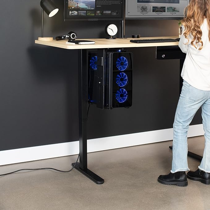 VIVO Electric Standing Desk Frame, Rear-Set Legs, Single Motor Memory Controller Height Adjustment, Frame Only, Black, DESK-100E-RB