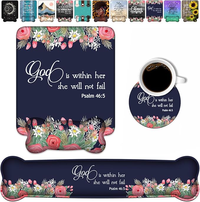Wrist Rest Support Ergonomic Gel Mouse Pad & Memory Foam Keyboard Set, Non-Slip Rubber PU Base for Home Office Working Studying Easy Typing & Pain Relief - Bible Verses Psalm 46:5