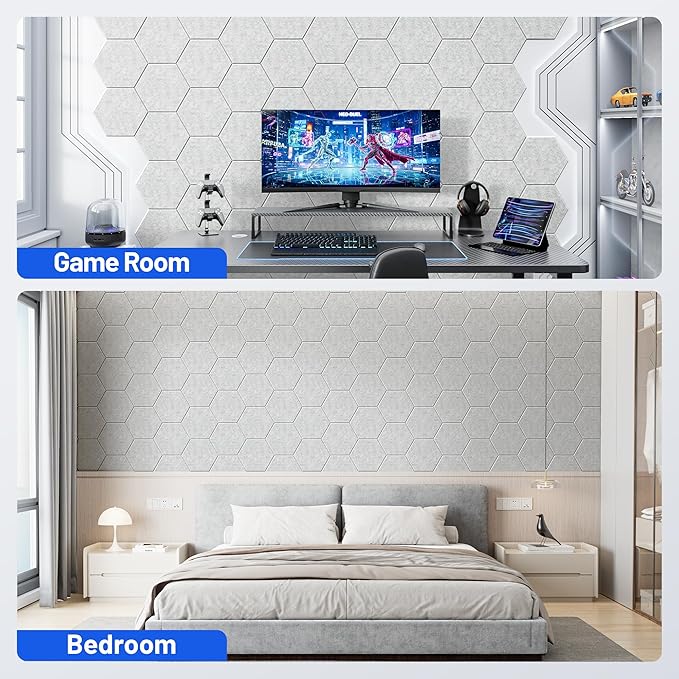 20 Pack Hexagon Acoustic Panels with Self-Adhesive, 12" X 10" X 0.4" Sound Proof Foam Panels for Walls, High Density Soundproof Wall Panels, Sound Dampening Panels for Home Studio Decor Office - Gray